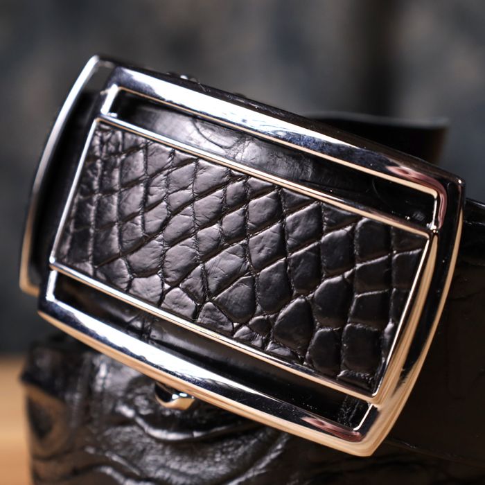 Ремінь-автомат з натуральної шкіри крокодила чорний CROCODILE LEATHER 18239