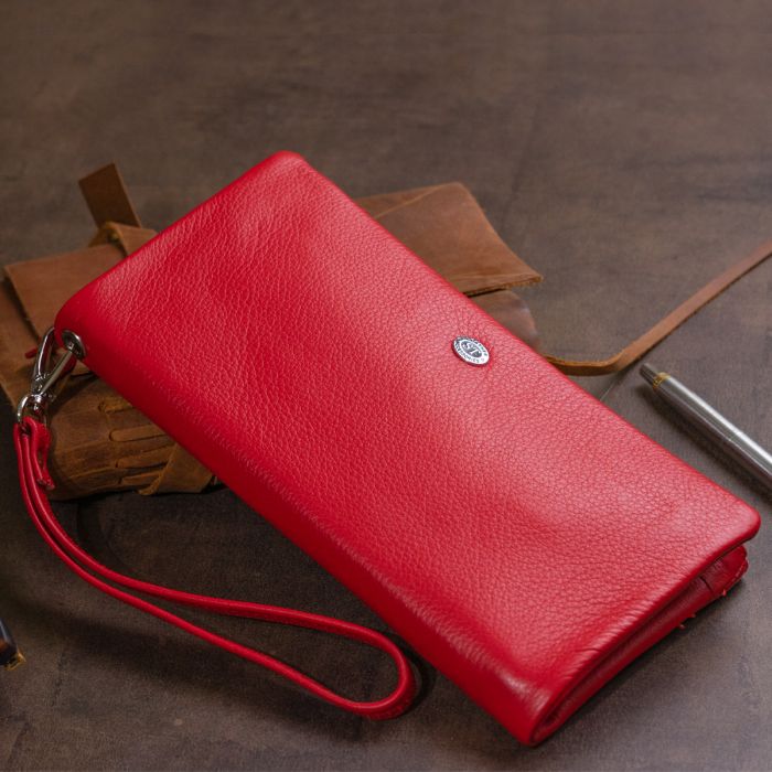 Гаманець-клатч зі шкіри з кишенею для мобільного ST Leather 19315 червоний