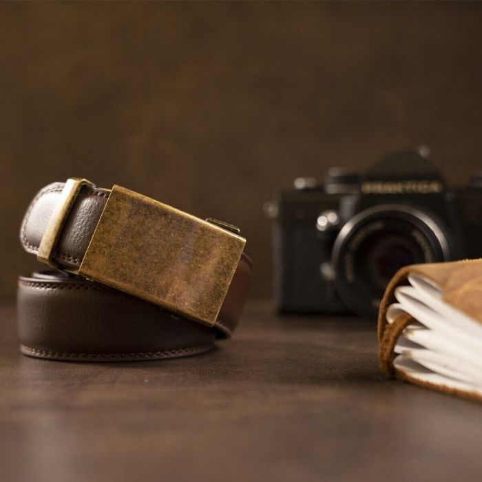 Ремінь із натуральної шкіри з автоматичною пряжкою латунь 20309 Vintage коричневий