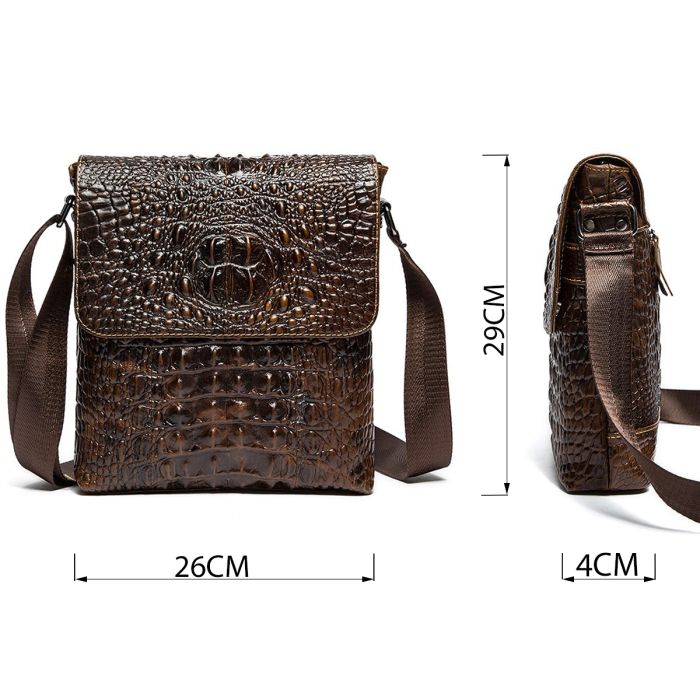 Сумка мужская с тиснением под крокодила 14698 Vintage коричневая
