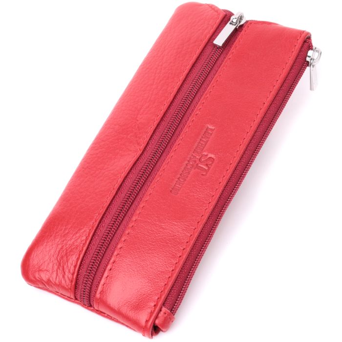 Яркая кожаная ключница на молнии ST Leather 22557 красная