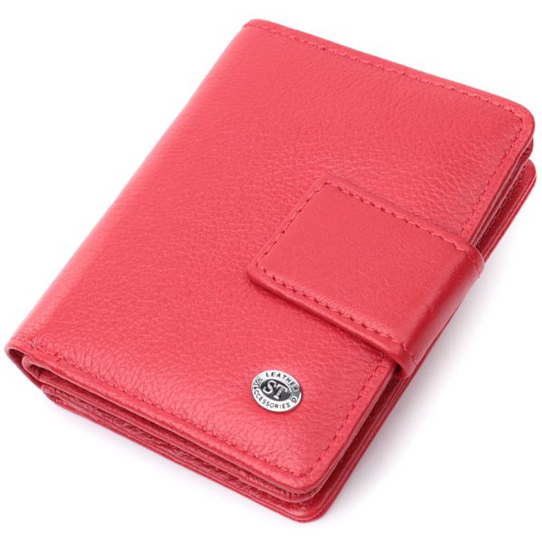 Яскравий жіночий гаманець з монетницею та блоком для пропусків із натуральної шкіри ST Leather 22714 червоний
