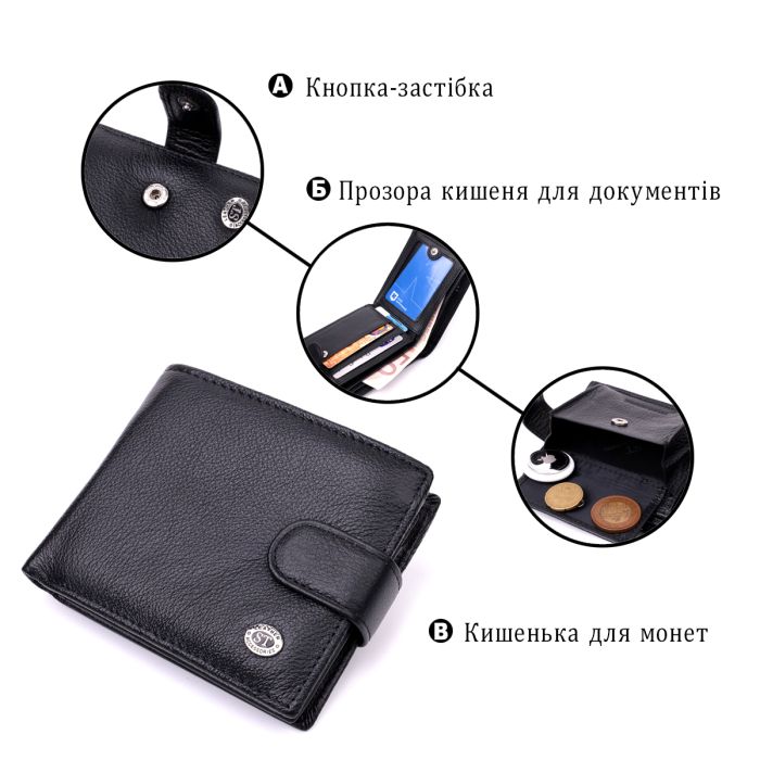 Классическое портмоне для мужчин с блоком для карточек из натуральной кожи ST Leather 19473 черное