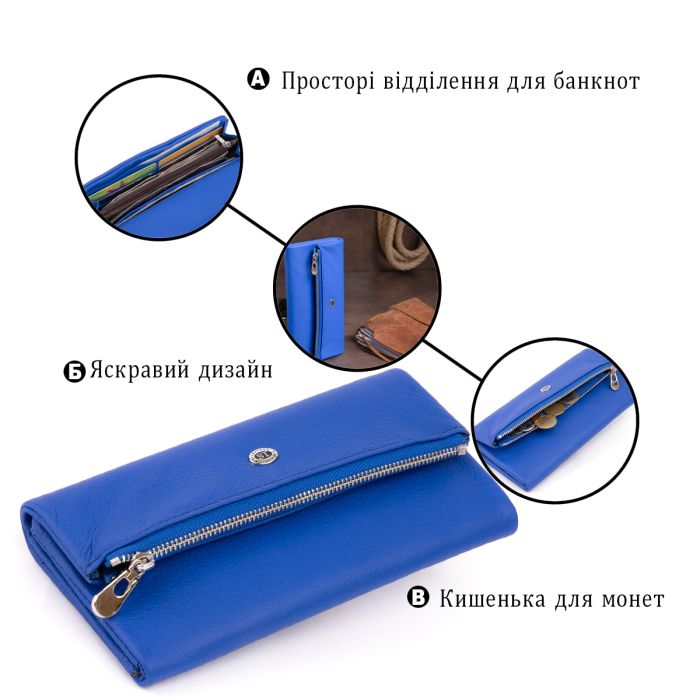 Клатч конверт із кишенею для мобільного шкіряний жіночий ST Leather 19268 синій