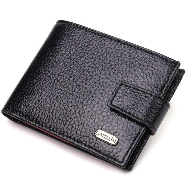 Компактне портмоне для чоловіків у комбінації двох кольорів з натуральної шкіри Canpellini 21749 чорне