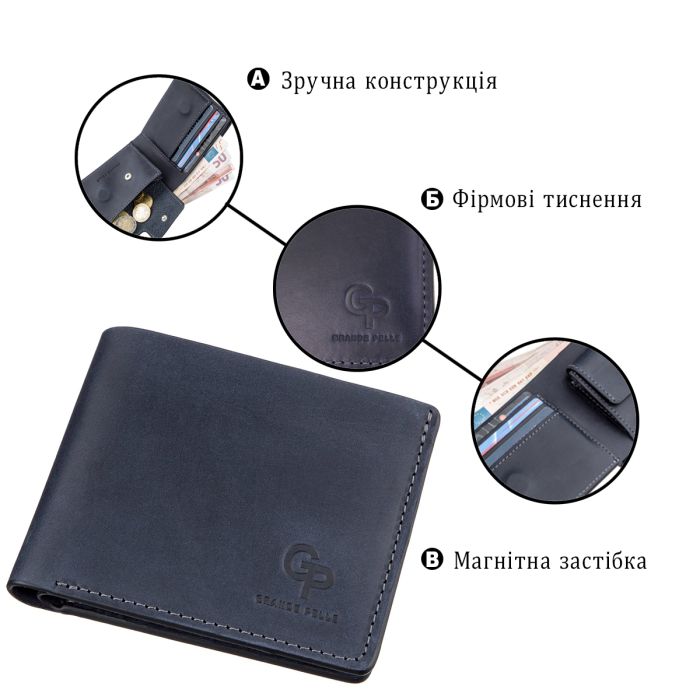 Компактный портмоне унисекс на магните Grande Pelle 11209 синий