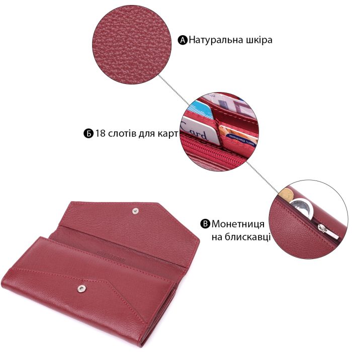 Кошелек для женщин из натуральной кожи с геометрическим клапаном ST Leather 22547 бордовый