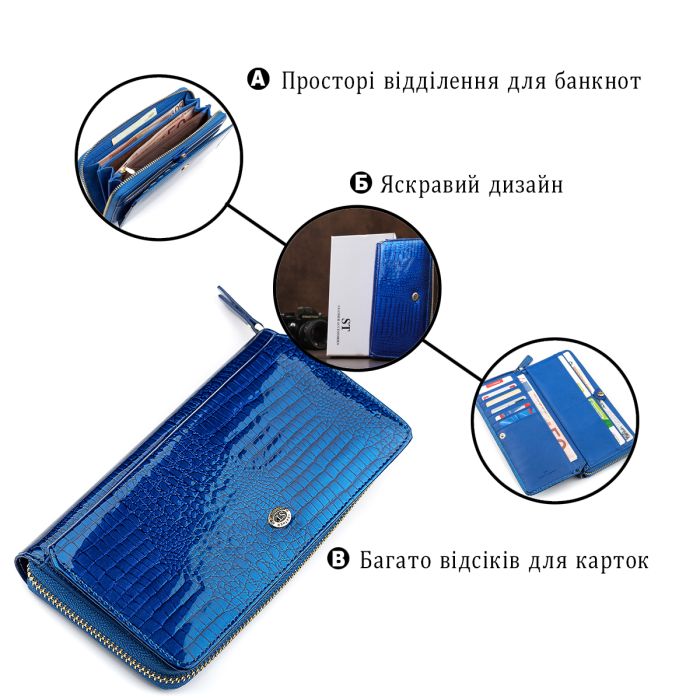 Гаманець жіночий ST Leather 18435 (S7001A) лакований синій