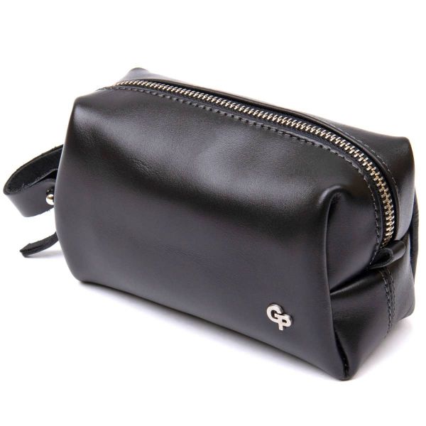 Шкіряна глянсова чоловіча косметичка Grande Pelle 11413 чорний