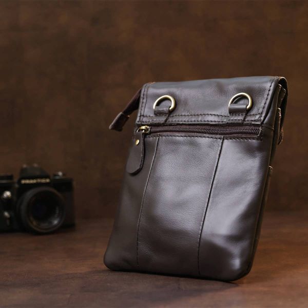 Шкіряна компактна чоловіча сумка через плече 20468 Vintage коричневий