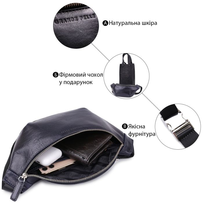 Кожаная бананка унисекс Grande Pelle 11569 черный