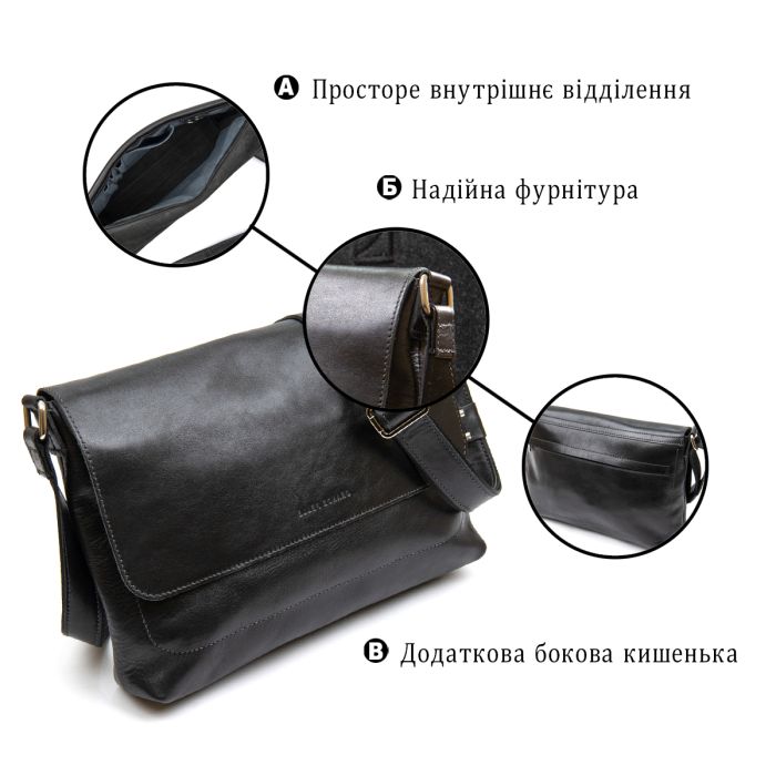 Кожаная мужская прямоугольная сумка Grande Pelle 11429 черный