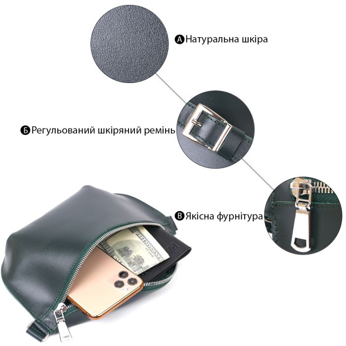 Шкіряна сумка на пояс Shvigel 16390 зелена