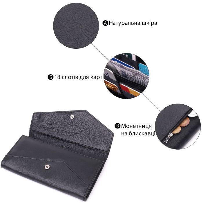 Шкіряний жіночий гаманець з геометричним клапаном ST Leather 22546 чорний