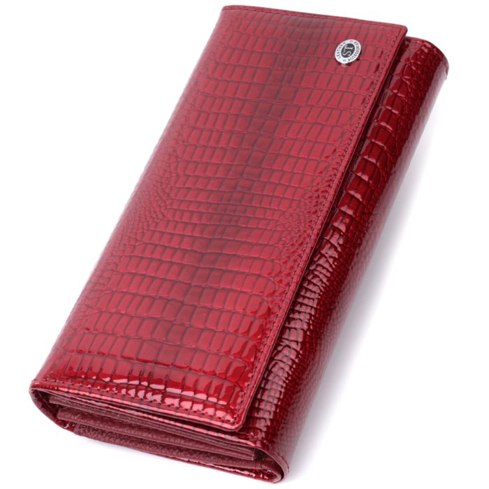 Кожаный лакированный кошелек с блоком для кредитных карт ST Leather 22682 красный