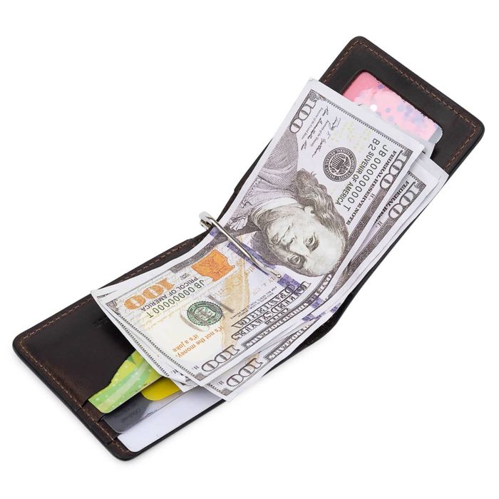 Шкіряний чоловічий затискач для грошей Grande Pelle 11543 коричневий