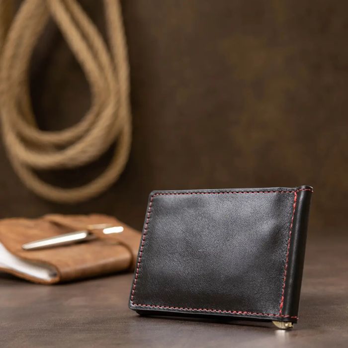 Шкіряний стильний затискач для грошей унісекс Grande Pelle 11541 чорний