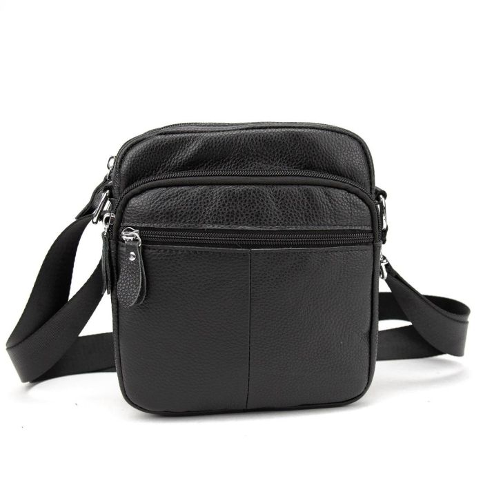 Кожаный компактный мужской мессенджер черный Tiding Bag M56-0080A