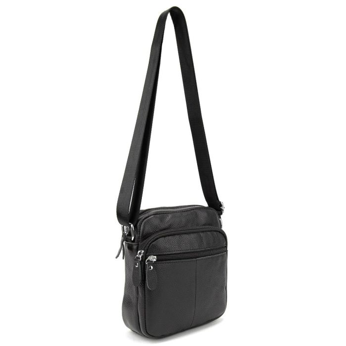 Кожаный компактный мужской мессенджер черный Tiding Bag M56-0080A