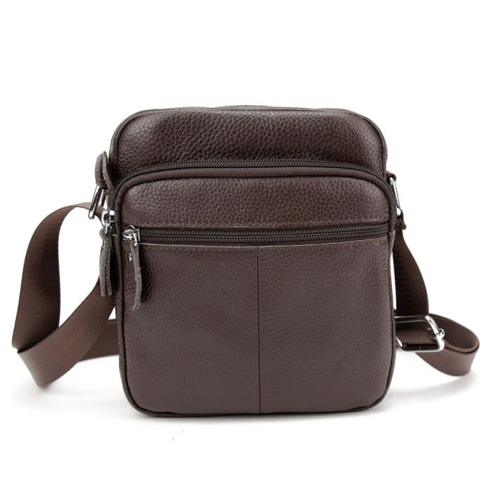 Шкіряний компактний чоловічий месенджер коричневий Tiding Bag M56-0080C