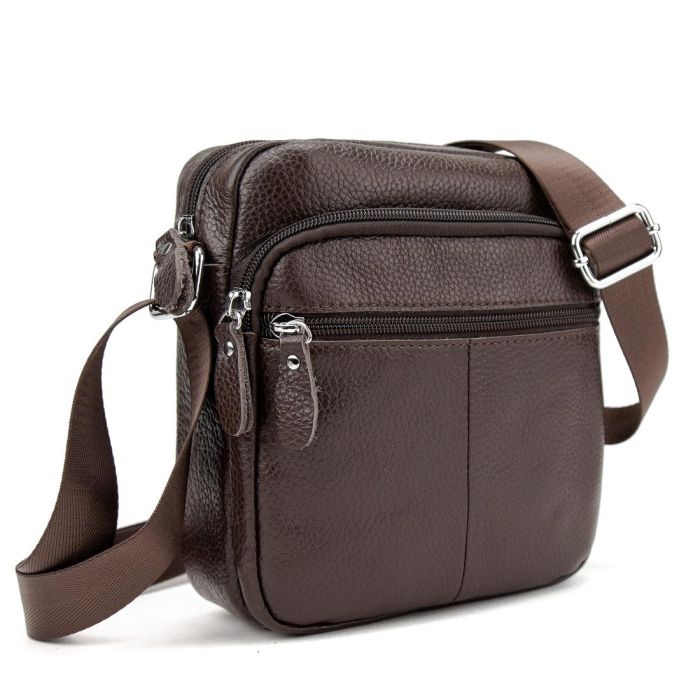 Шкіряний компактний чоловічий месенджер коричневий Tiding Bag M56-0080C