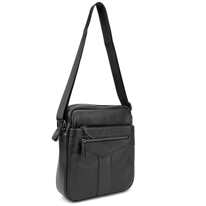 Кожаный маленький мужской мессенджер черный Tiding Bag M56-0187A