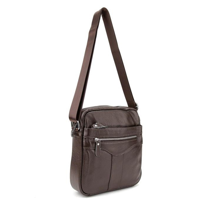 Шкіряний маленький чоловічий месенджер коричневий Tiding Bag M56-0187C