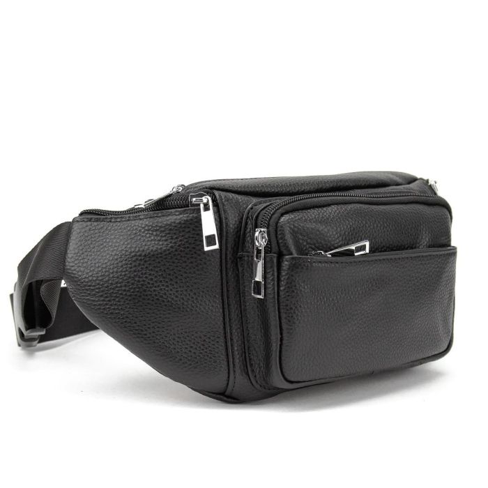 Вместительная кожаная сумка на пояс черная Tiding Bag M56-2030A