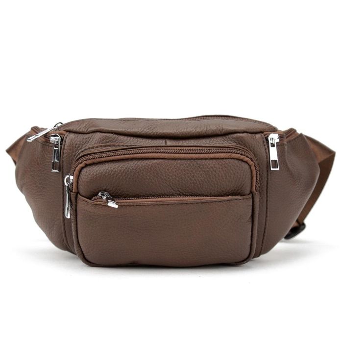 Вместительная кожаная сумка на пояс коричневая Tiding Bag M56-2030C