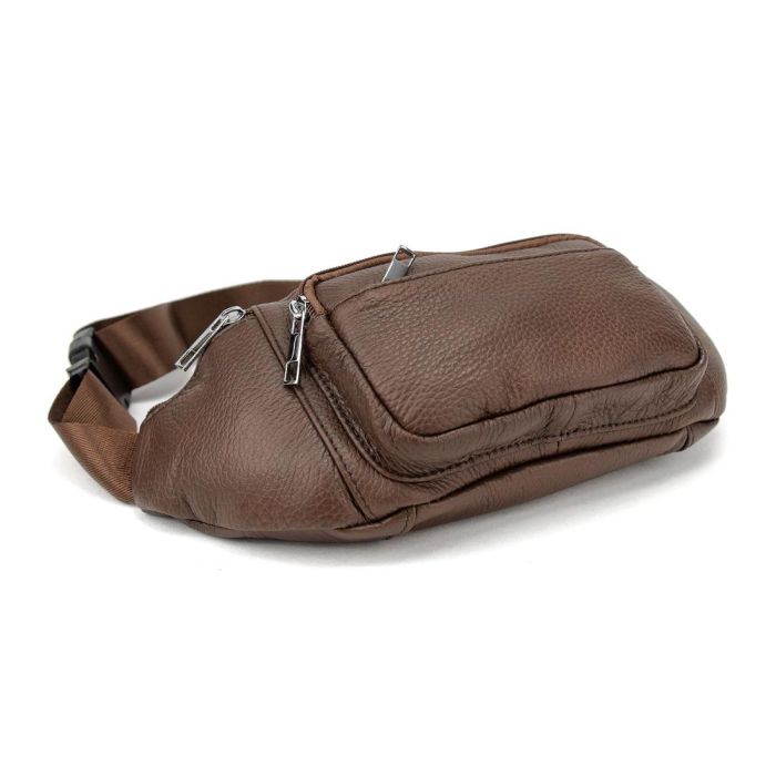 Вместительная кожаная сумка на пояс коричневая Tiding Bag M56-2030C