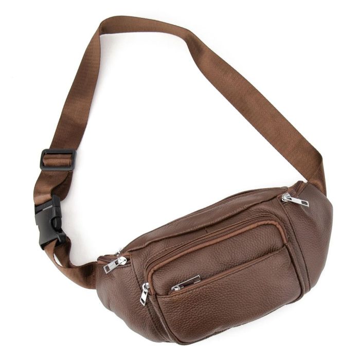Вместительная кожаная сумка на пояс коричневая Tiding Bag M56-2030C