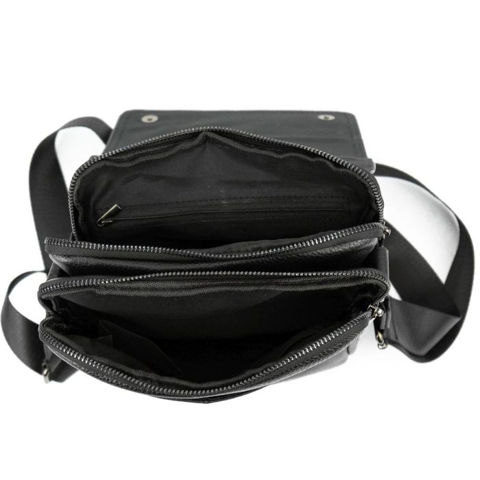 Шкіряний чорний месенджер з клапаном на два відділи Tiding Bag M56-3508A