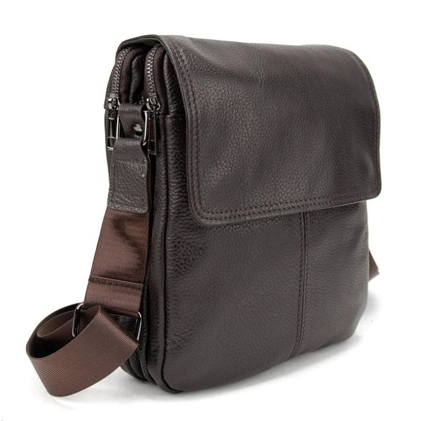 Шкіряний месенджер з клапаном на два відділи Tiding Bag M56-3508C коричневий