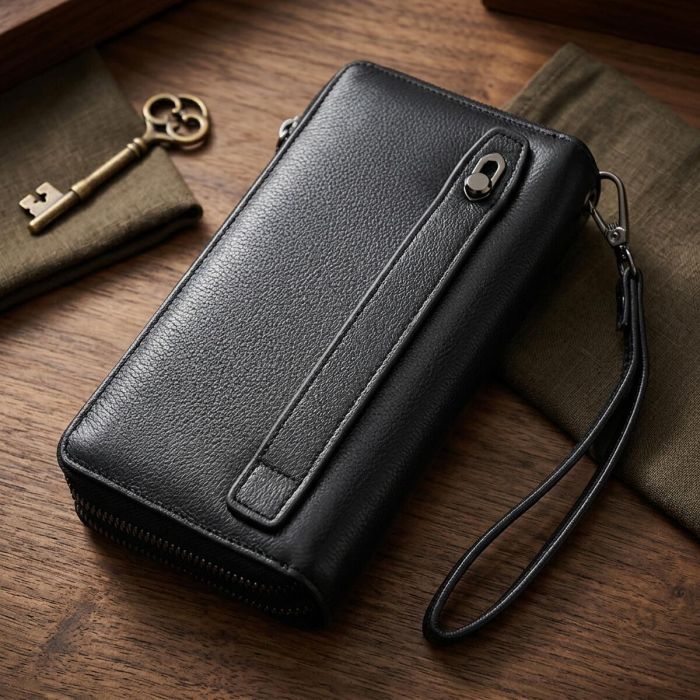Чоловічий клатч на два відділення із натуральної шкіри ST Leather 22684 чорний