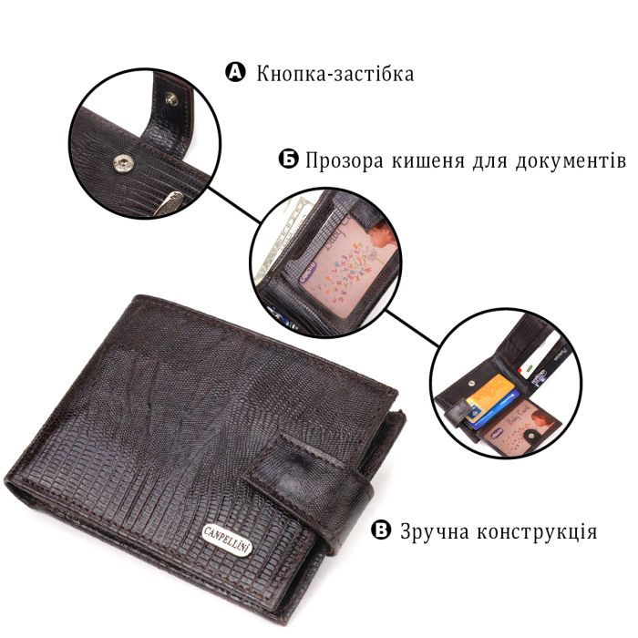 Чоловічий гаманець із натуральної фактурної шкіри Canpellini 21512 коричневий