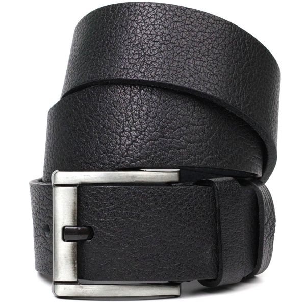 Чоловічий джинсовий ремінь з механічною пряжкою з натуральної шкіри BOND 22070 чорний