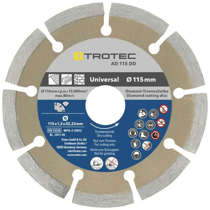 Набор отрезных алмазных дисков Trotec 110/115х22.23х1.2 (4 шт) (6225001121)