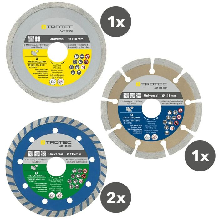 Набор отрезных алмазных дисков Trotec 110/115х22.23х1.2 (4 шт) (6225001121)