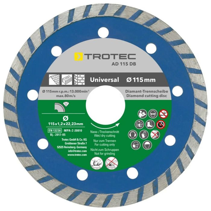 Набор отрезных алмазных дисков Trotec 110/115х22.23х1.2 (4 шт) (6225001121)