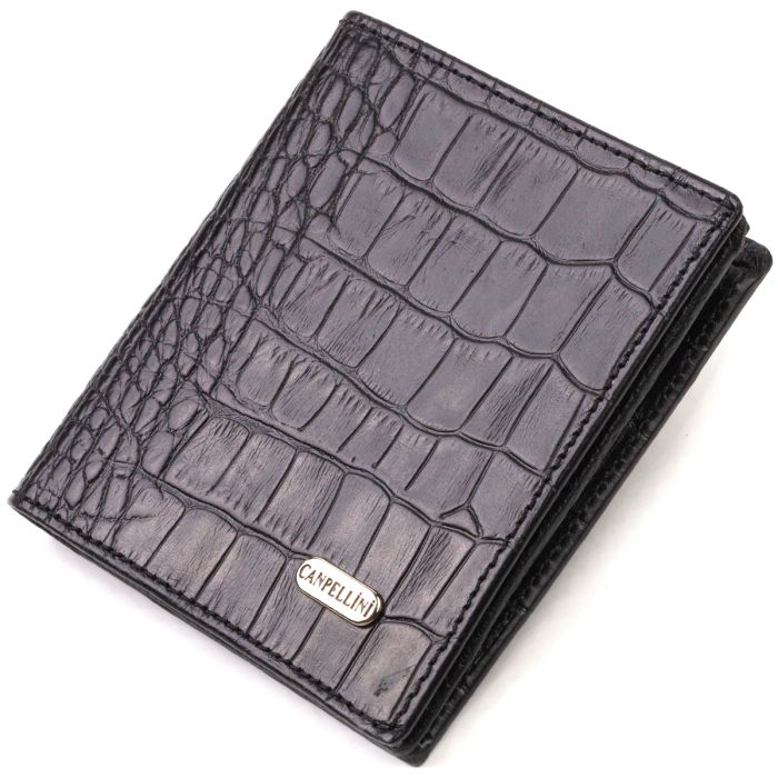 Невелике шкіряне портмоне для чоловіків з тисненням під крокодила Canpellini 21738 чорне