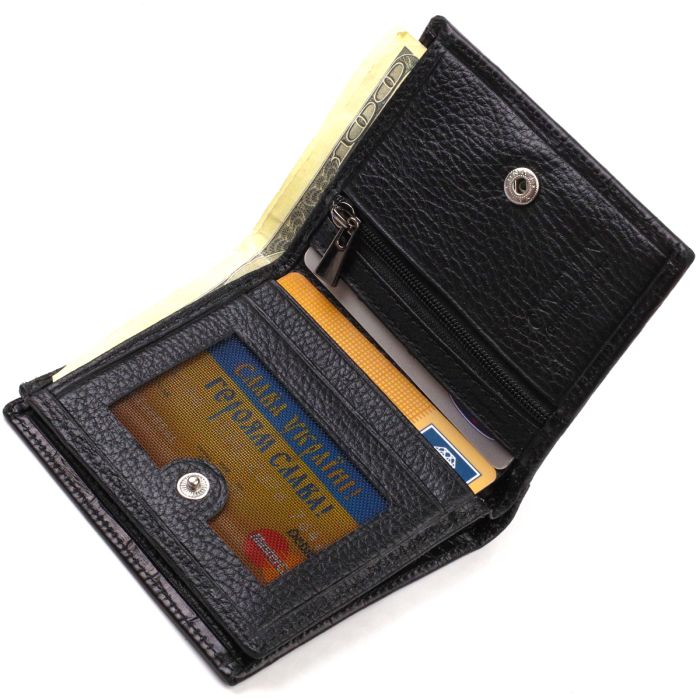 Невелике шкіряне портмоне для чоловіків з тисненням під крокодила Canpellini 21738 чорне