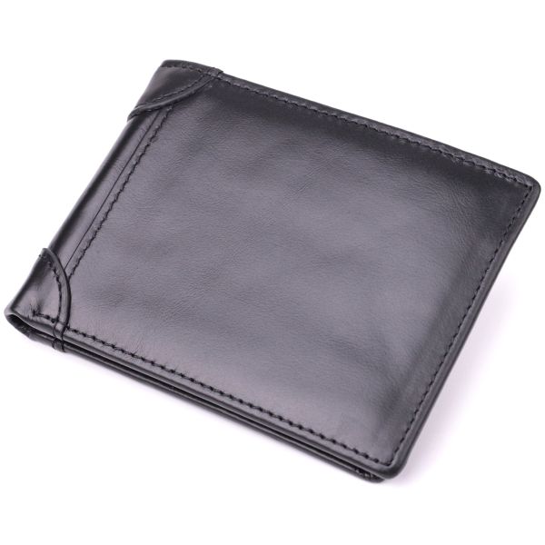Невеликий чоловічий гаманець без застібки з натуральної шкіри Vintage s_15097 чорний