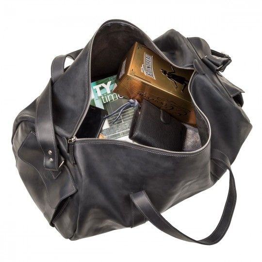 Сумка дорожня Grande Pelle 11046 із вінтажної шкіри чорна