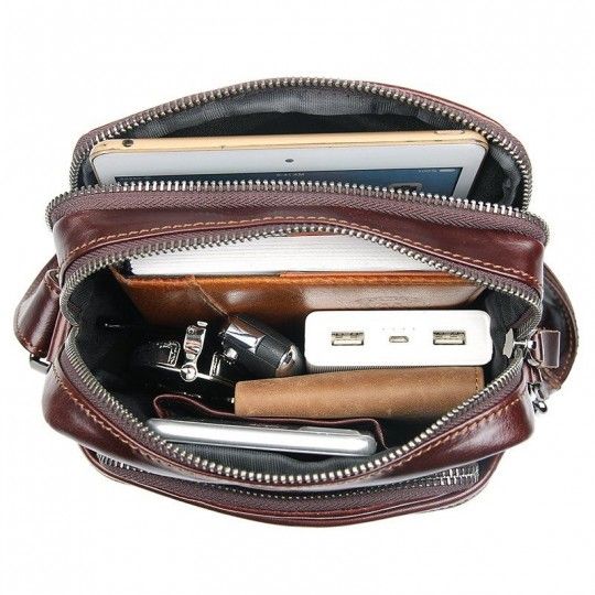Men's bag in smooth leather 14947 Vintage brown