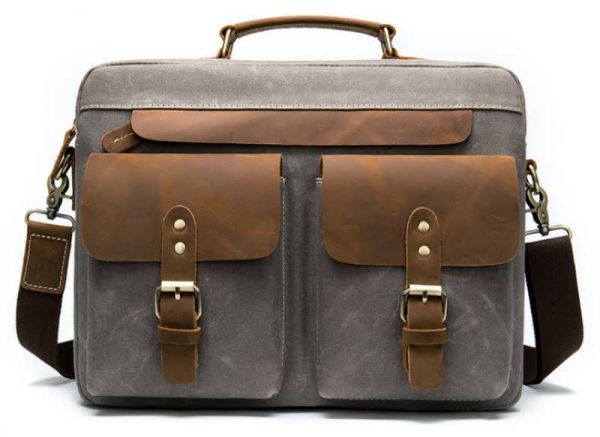 Сумка-портфель чоловіча текстильна зі шкіряними вставками 20001 Vintage сірий