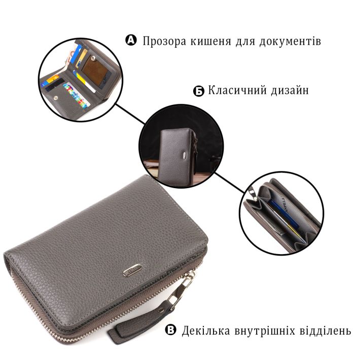 Отличное женское портмоне среднего размера из натуральной кожи Canpellini 21908 серое