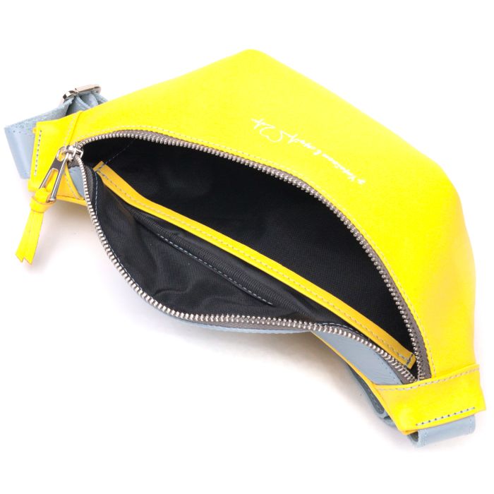 Патриотическая кожаная сумка-бананка комби двух цветов Сердце Grande Pelle 16760 желто-голубая