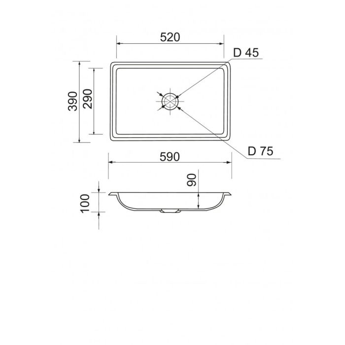 Умивальник врізний Adamant PLAIN 590х390 Classic white-01