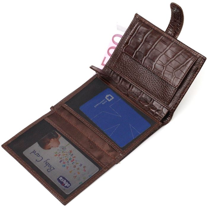 Портмоне фактурне для чоловіків з натуральної шкіри з тисненням під крокодила BOND 22058 коричневий