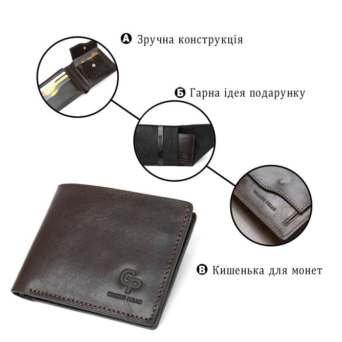 Портмоне из натуральной кожи для мужчин Grande Pelle 11463 коричневый